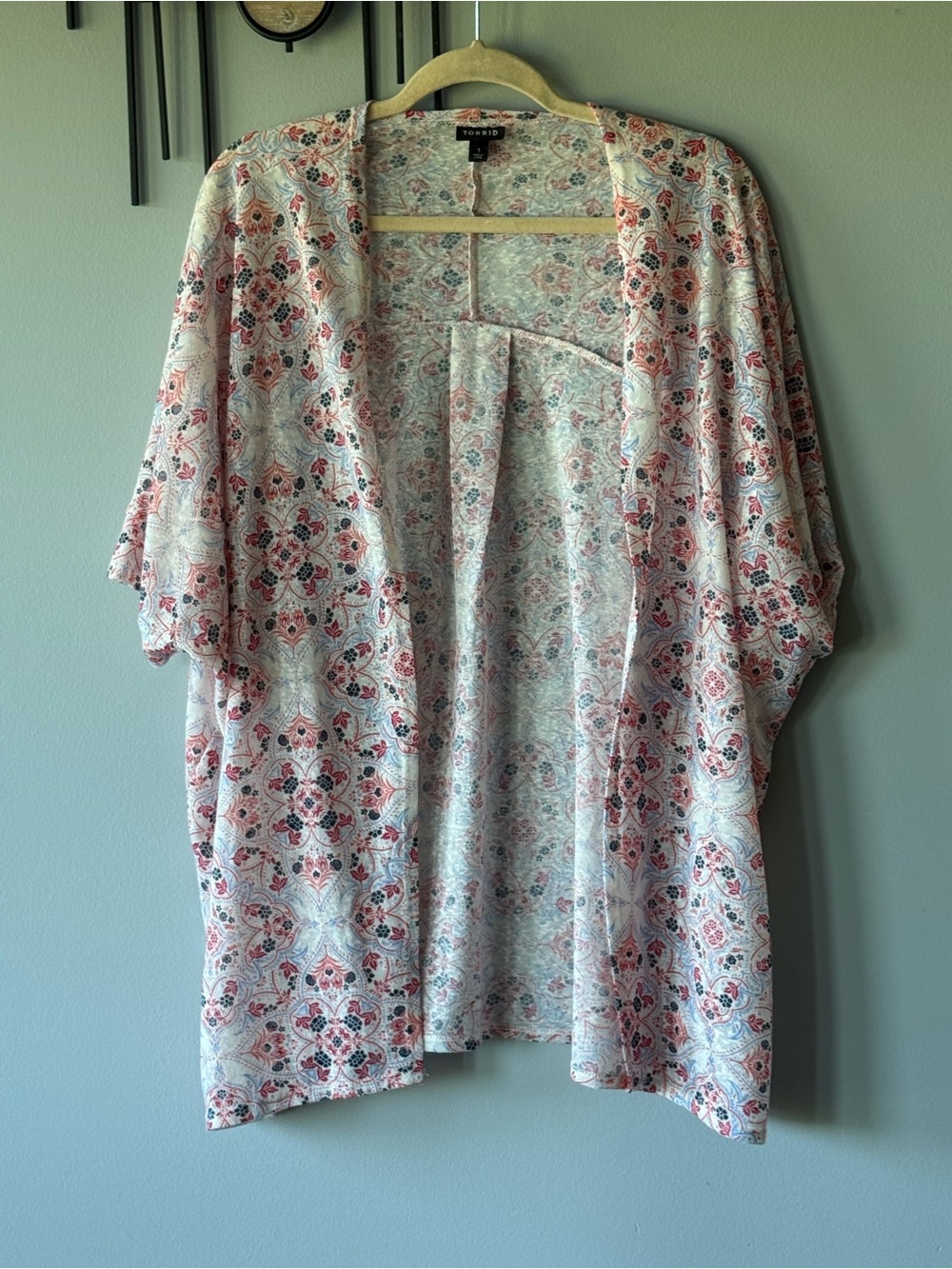 torrid Pink and Blue Floral and Medallion Lightweight Flowy Cardigan